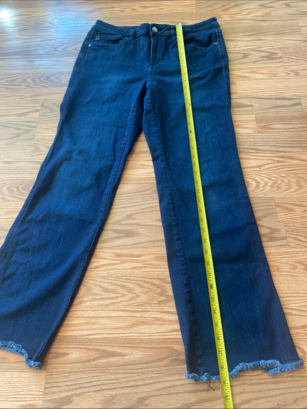 Belle by Kim Gravel Dark Blue Bootcut Jeans with Frayed Hem-12 - Picture 10 of 13